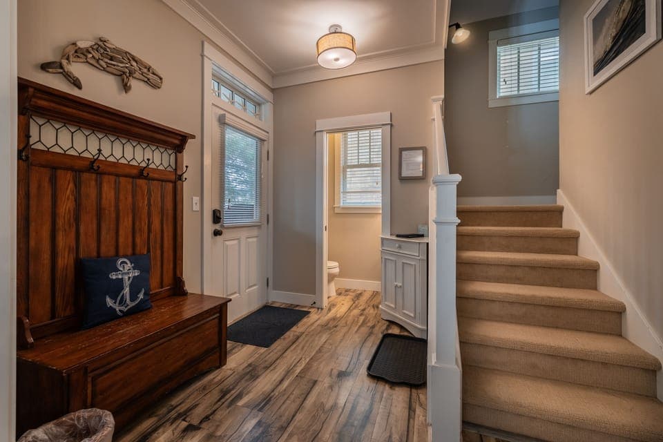 The half bath is easily accessible for guests