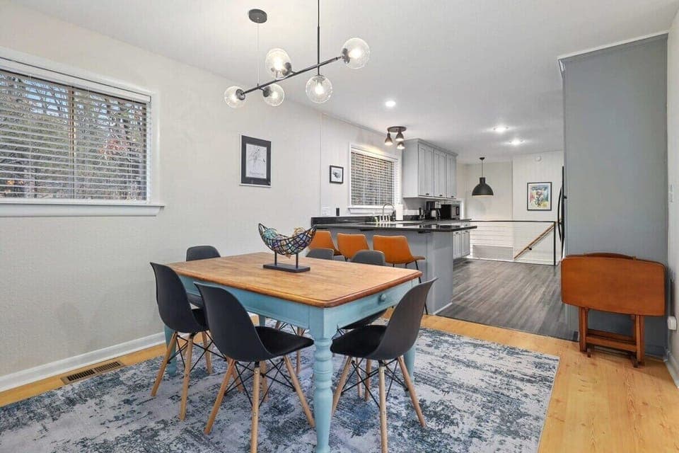 Walk through the living room and you'll find our dining room and kitchen area.