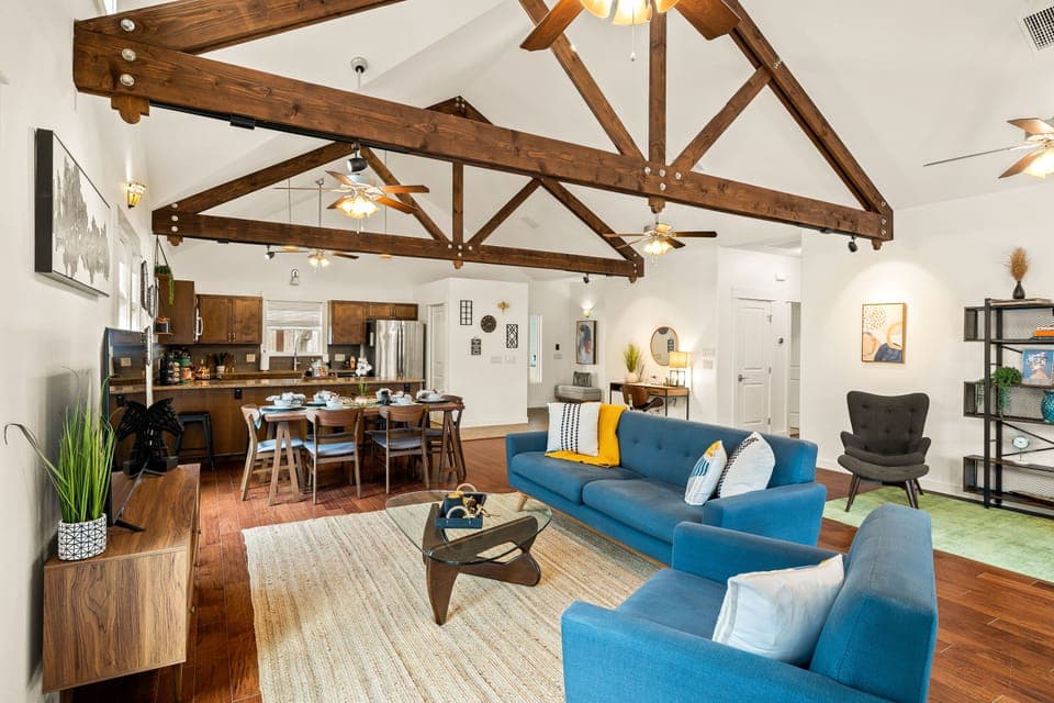 Open living room with lots of places to hang out and relax.
