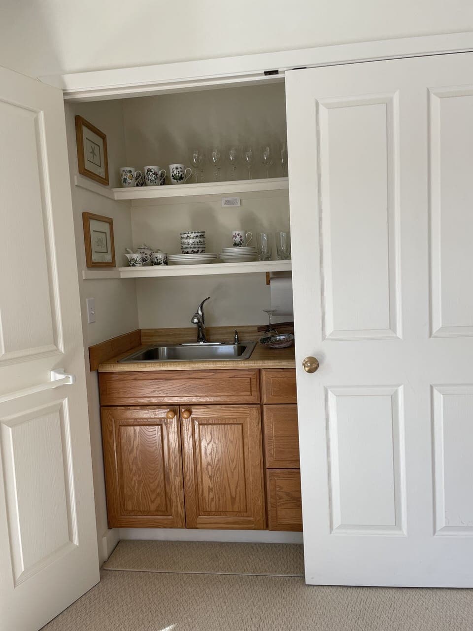 French doors open to your Kitchenette.