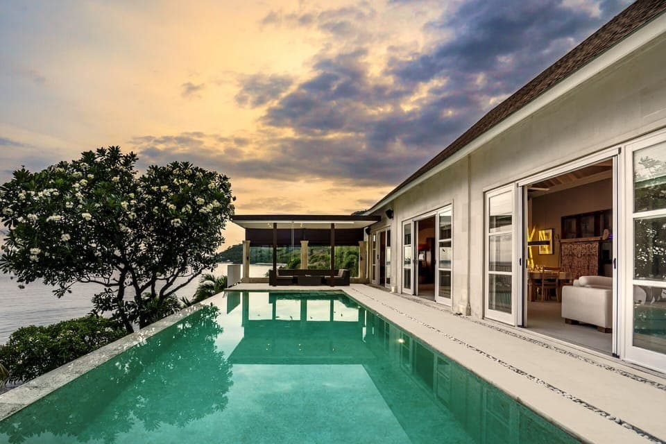 View of the villa's pool overlooking the ocean