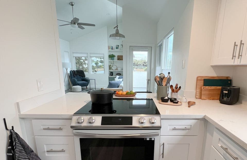 Kitchen with induction stove. 