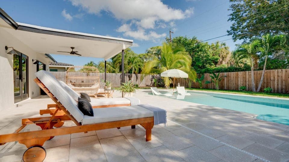 Relax and unwind in the heated saltwater pool with sun loungers