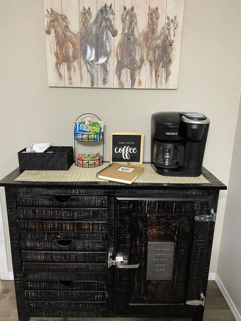 Make a fresh cup of coffee every morning.  We have some snacks for you as well!