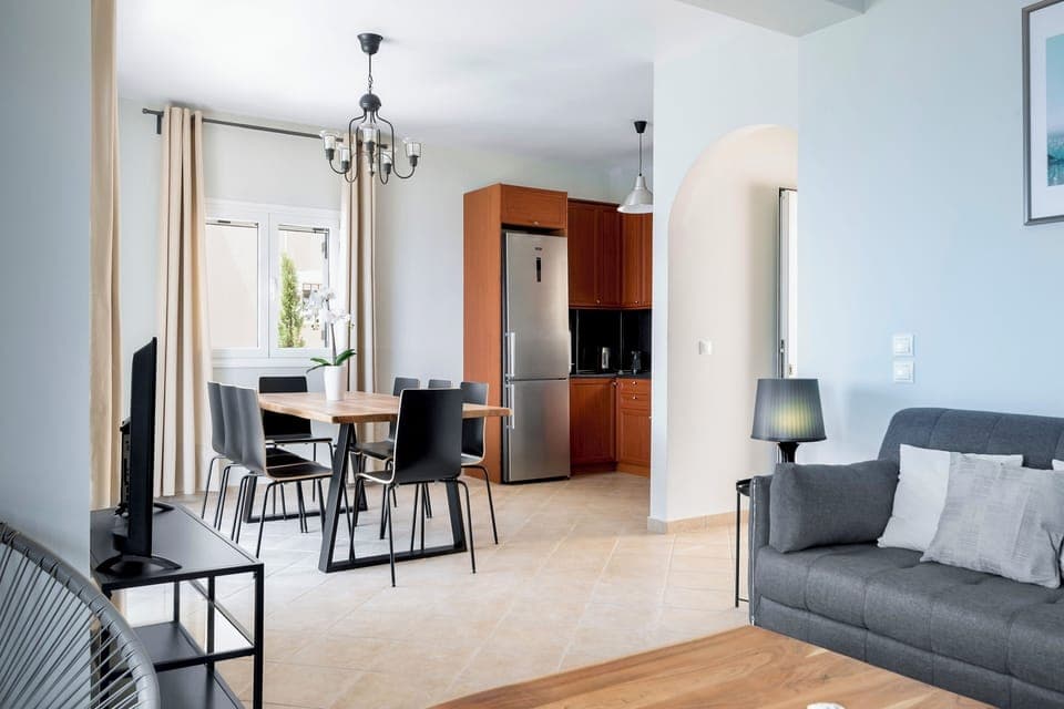 The indoor dining area, also located on the main level