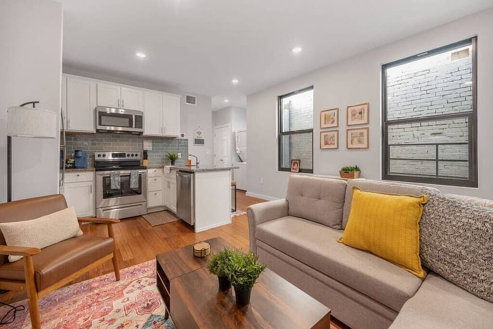 Living Room - Sectional Sofa Bed, Arm Chair, Console Table/Elevated Desk