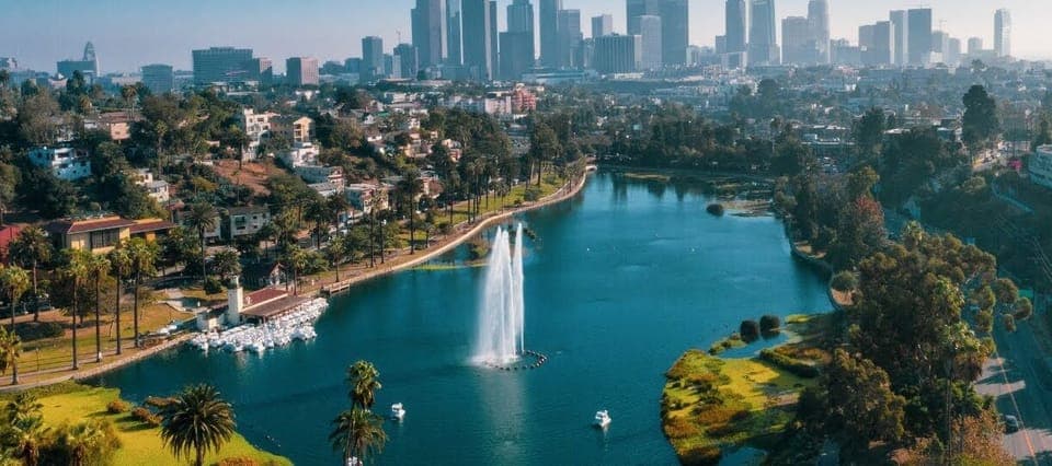 Echo park lake is just a ten minute walk, downhill. 