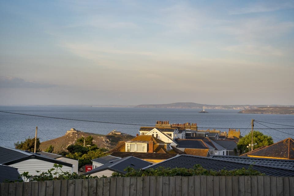 View from Garden of St Ives Bay and Godrevy Lighthouse.