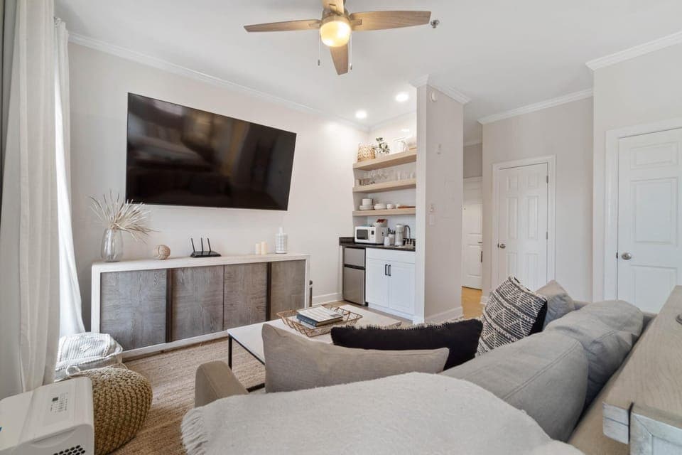 Living area with large flat screen tv
