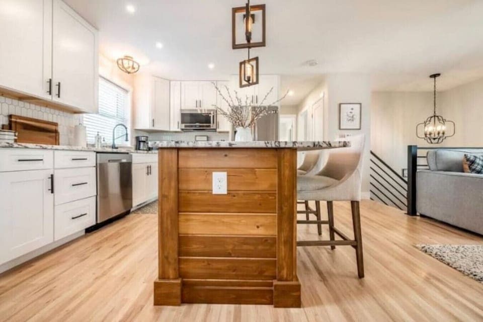 Island and kitchen