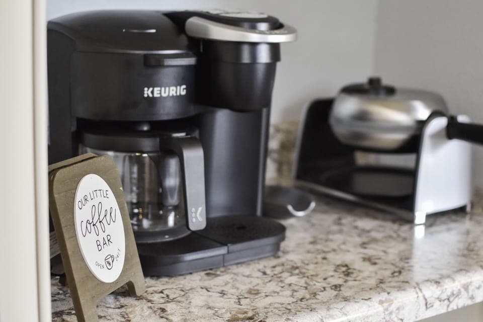 Stocked coffee and waffle bar (Decaf & Tea available!)