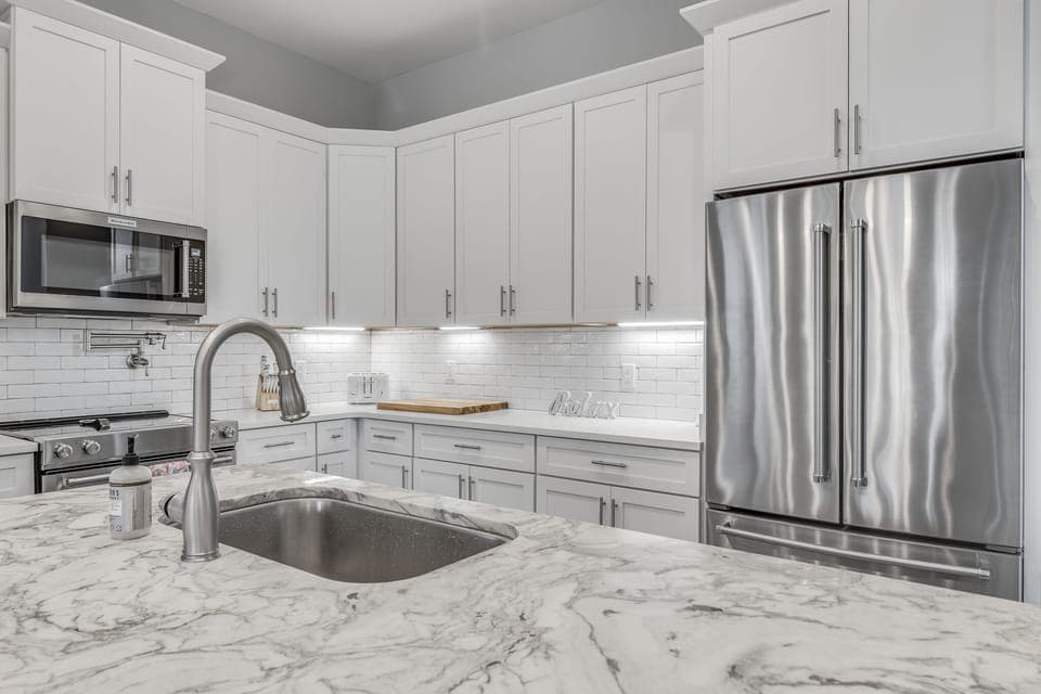 We have a fully stocked kitchen with dishes and things to cook for the family