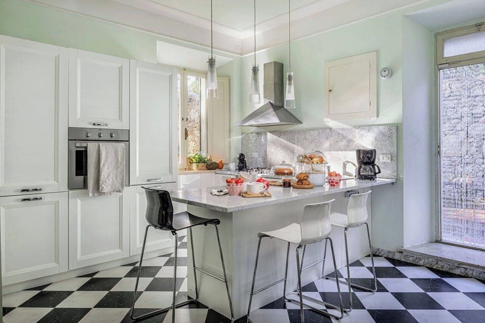 Kitchen, Furniture, Interior Design, Flooring, Countertop, Kitchen Appliance, Floor, Major Appliance, Cabinetry, Ceiling