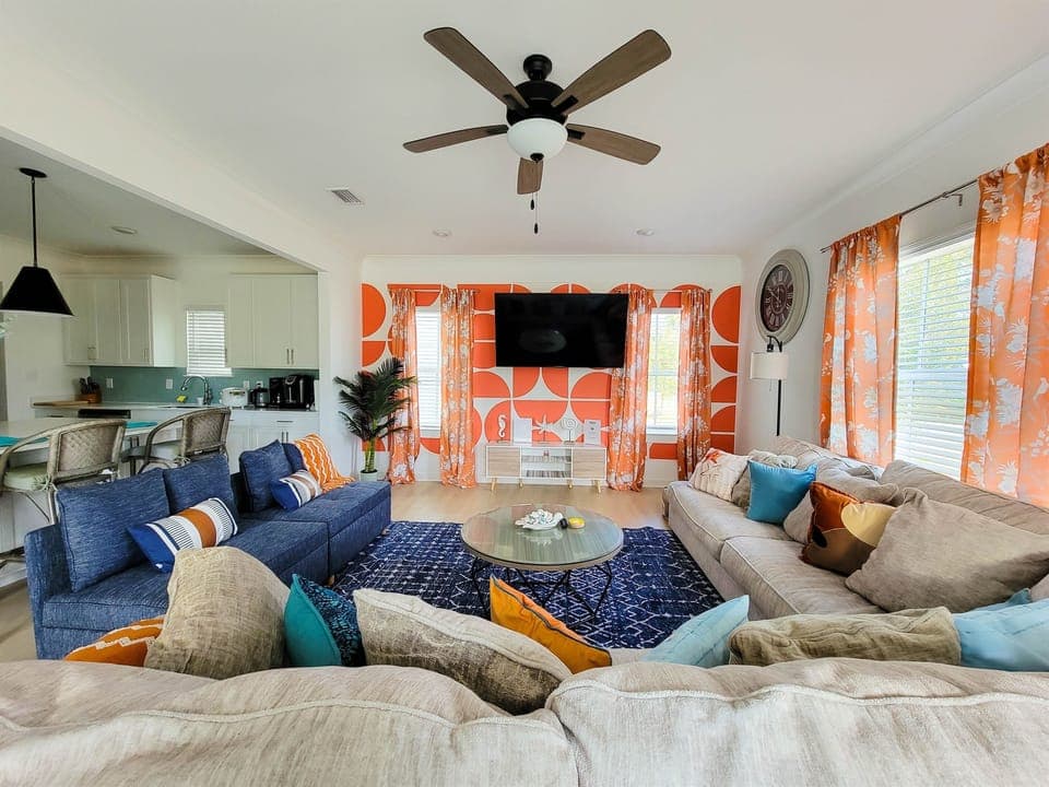 Spacious yet Cozy Living Room with Coastal Vibe for a Big Family Gathering