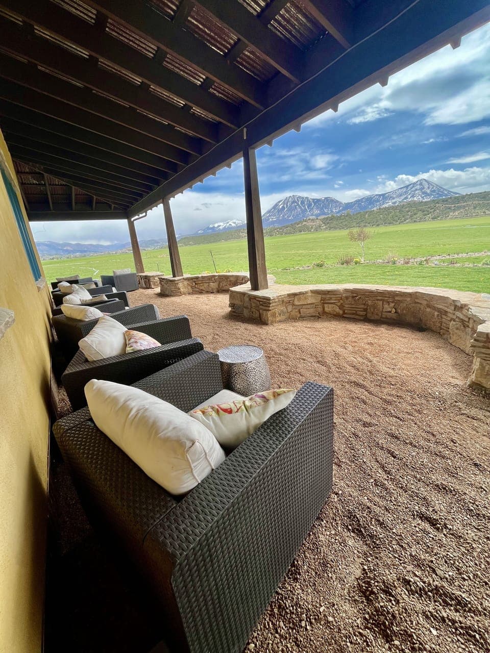 Communal shaded veranda of the on-site wine tasting room for local Alfred Eames.