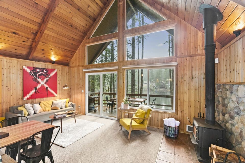 Enjoy our beautiful A-frame cabin right on the lake!