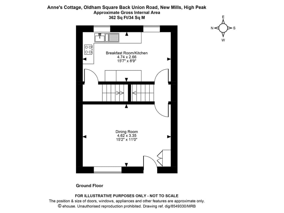 Floor plan of ground floor | Anne&rsquo;s Cottage, New Mills