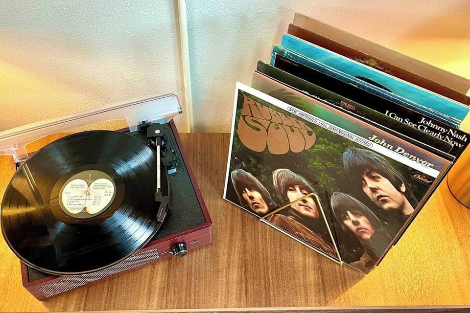 Vintage vinyl never sounded so good in our vaulted ceiling beach house! 