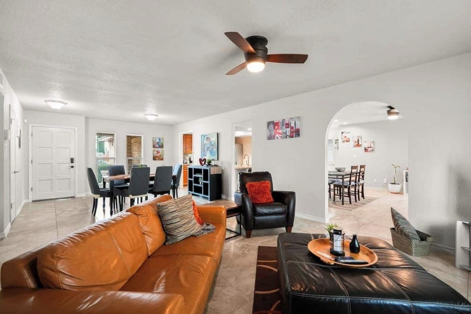 Front living room with tv and dining space