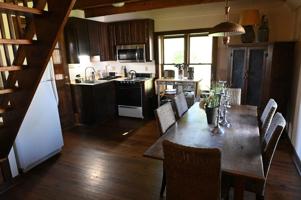 Kitchen seats 6 at a handmade harvest table