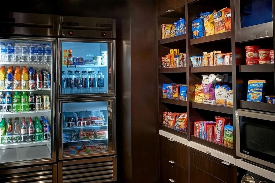 Grab late-night snacks and drinks anytime from the pantry.