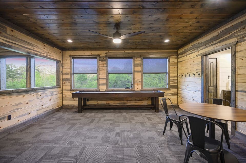 A shuffleboard table in the loft.