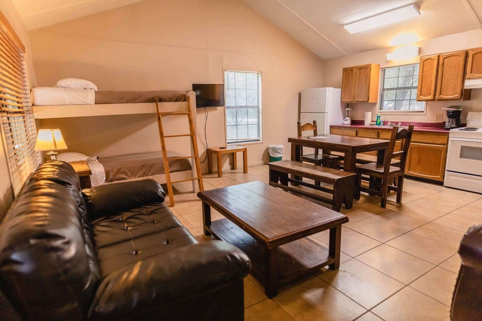 Living room view + bunk beds