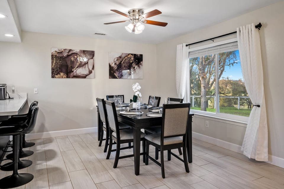 Dining Room with gorgeous views of the backyard 