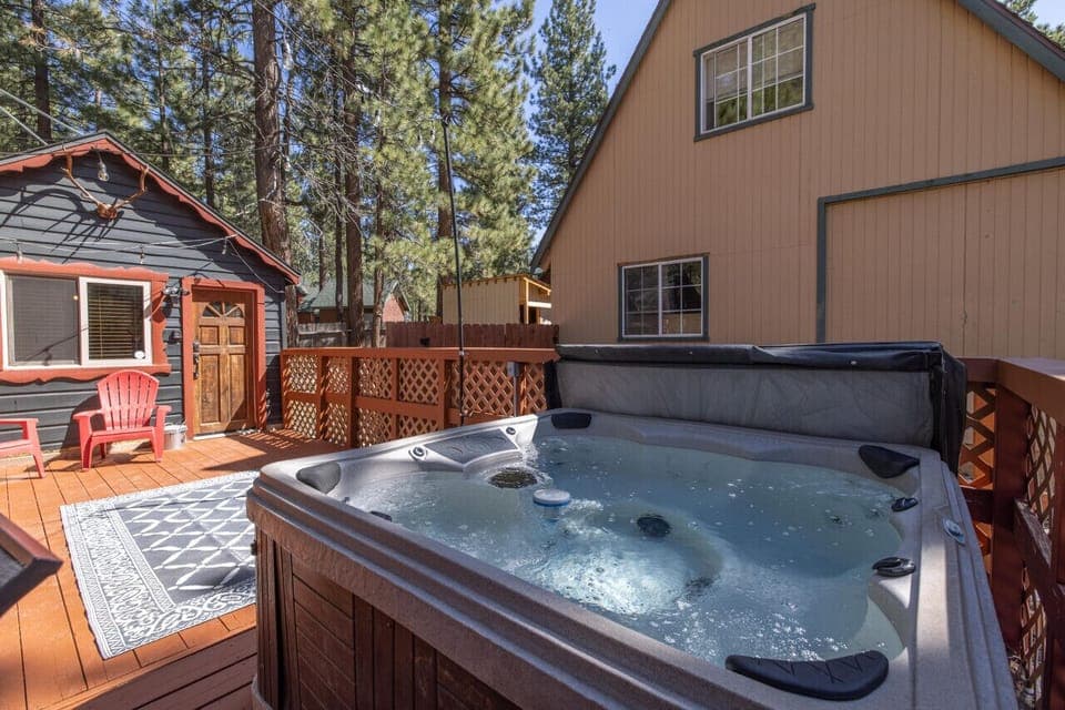 Relaxing hot tub on large front deck