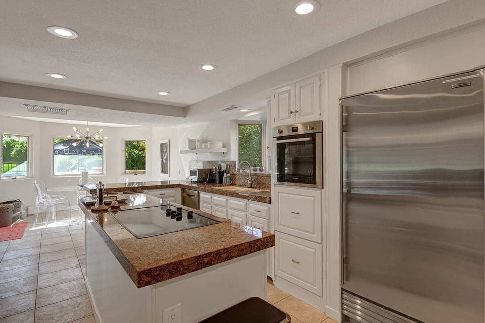 The kitchen with new Bosch oven and dishwasher, plus Sub Zero refrigerator and freezer.