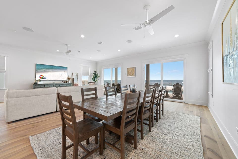 One of two dining areas in the open floor plan living space