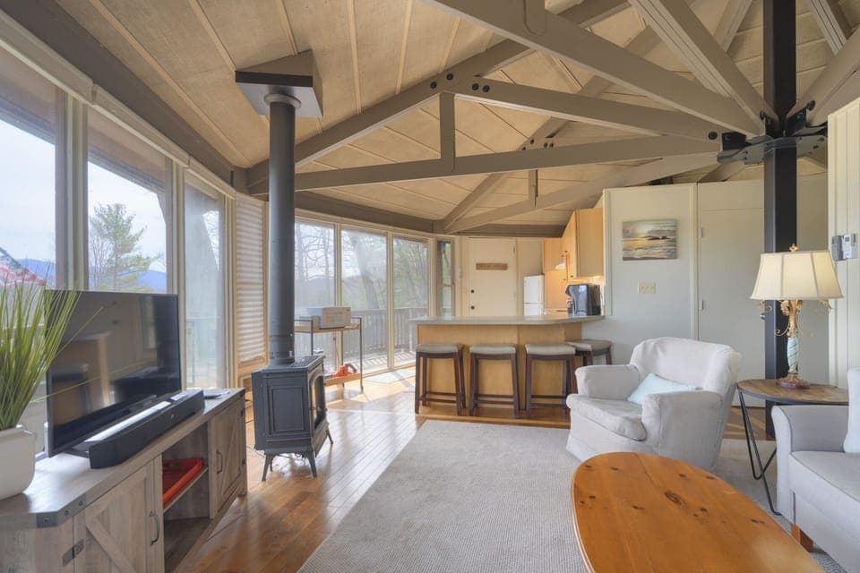 View of the living area connecting to the kitchen. 