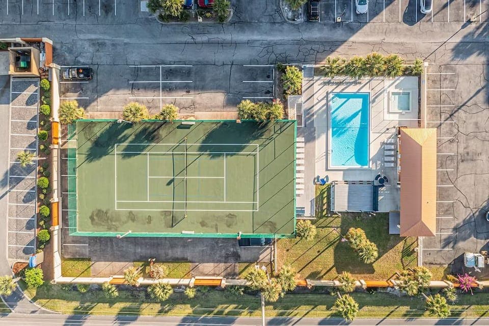 Surf Dweller Tennis Court - Tennis & pickle ball next to the gated pool & gated kiddie pool & gazebo
