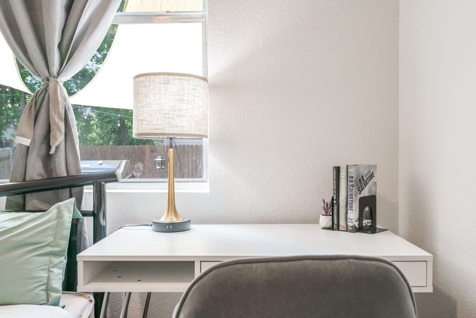 working desk in guest bedroom.