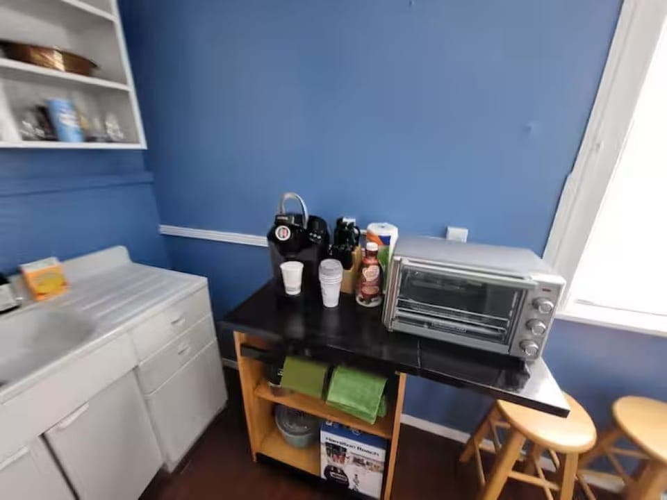 keurig coffee station/ teas with air fryer/ toaster oven