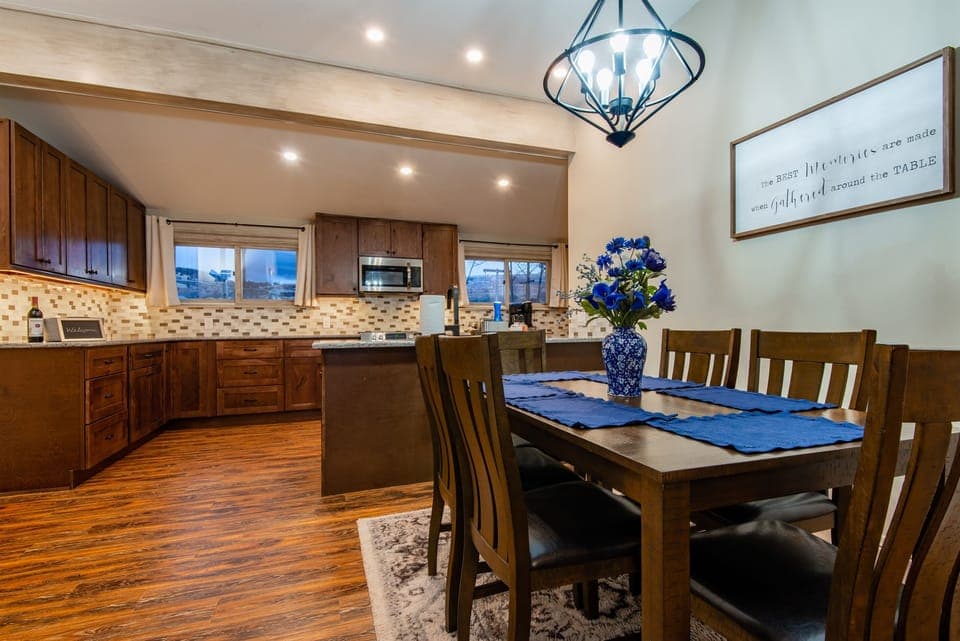 There is space for 6 to eat together at the dining table