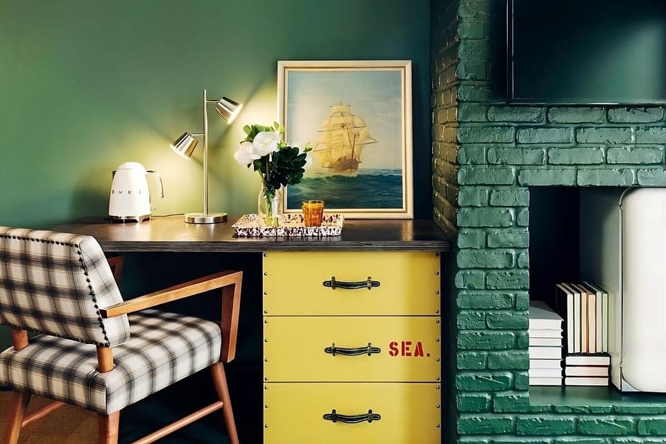 Settle in to work or journal at this stylish desk.