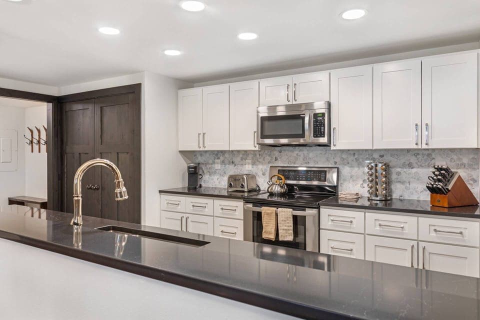 Kitchen Stocked with Keurig, Tea Kettle, Toaster, Spice Rack and Knife Block