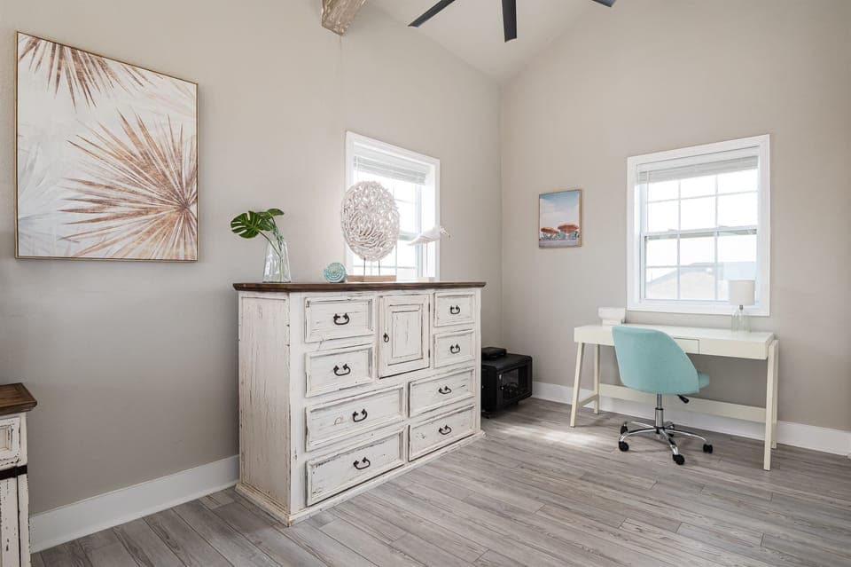 Ample storage and a designated workspace