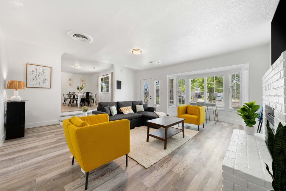 We brought color and comfort into this open-air living room.