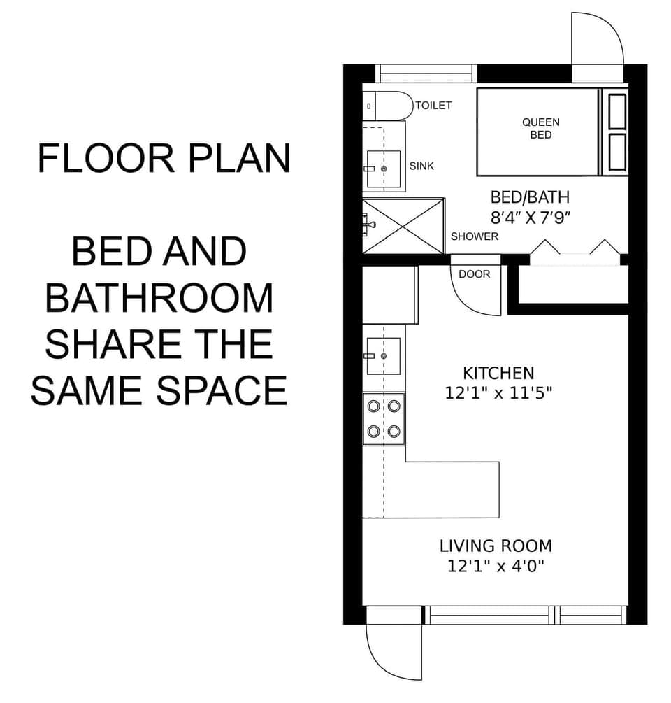 Bedroom and bathroom share same space