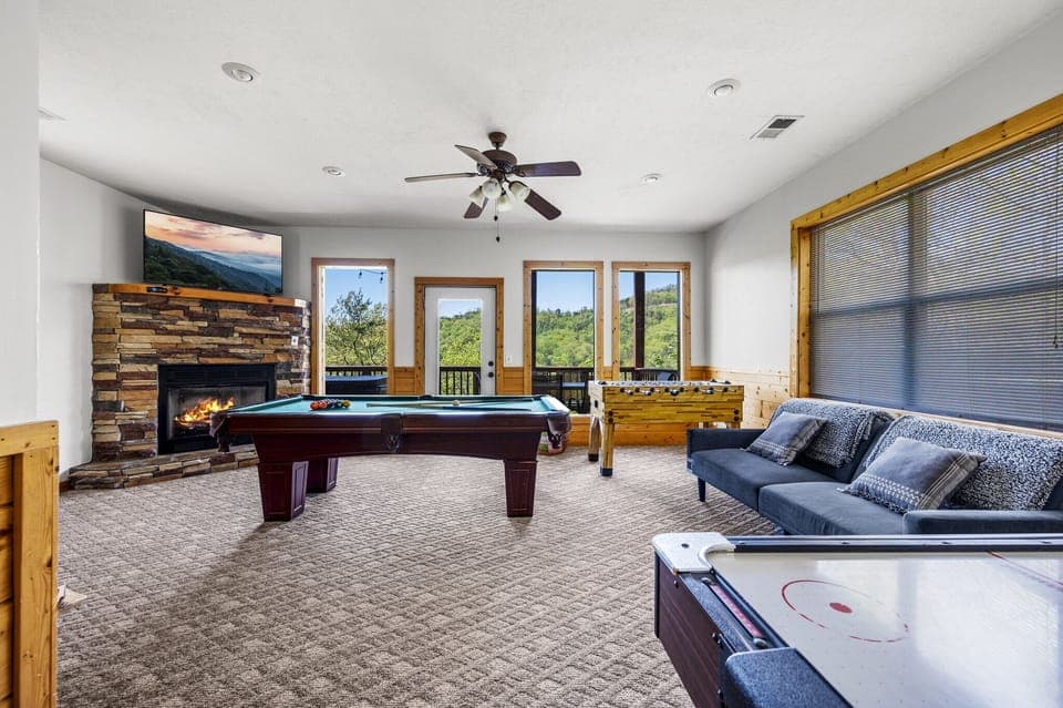 The hot tub is just off the game room!