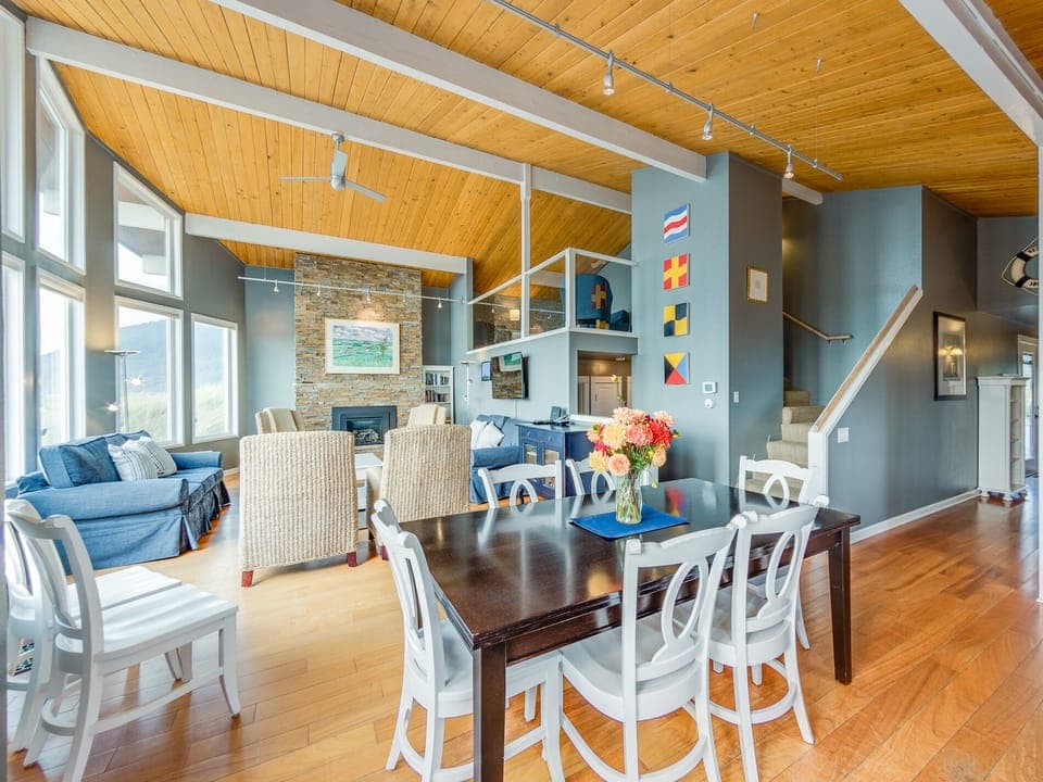 Dining - Open living space, dining room, living room with Smart TV, Gas Fireplace.