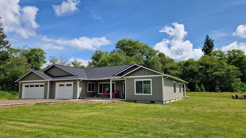 The home is located in a residential neighborhood on a quiet road.