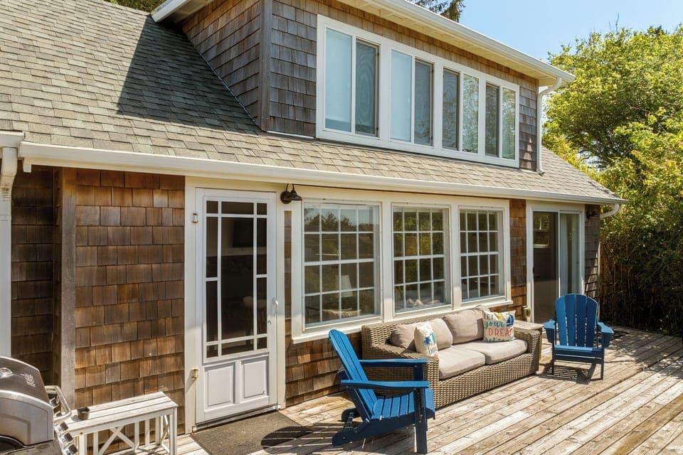 Outdoor deck area with gas BBQ