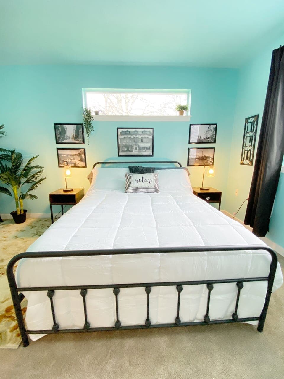 Queen Size bed. Spacious private bedroom with a vintage vibe of old Tacoma.