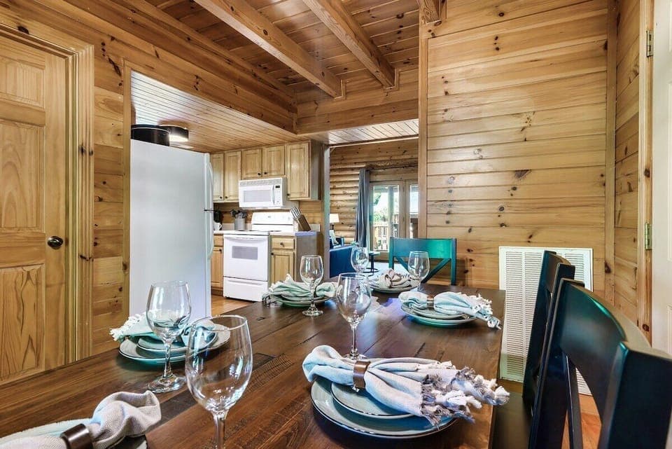 Experience Rustic Elegance in Our Kitchen and Dining Room.