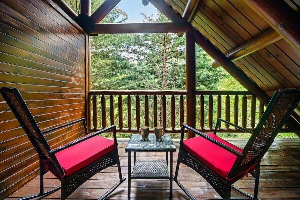 Captivating mountain view from our cozy patio off of the upstairs master bedroom