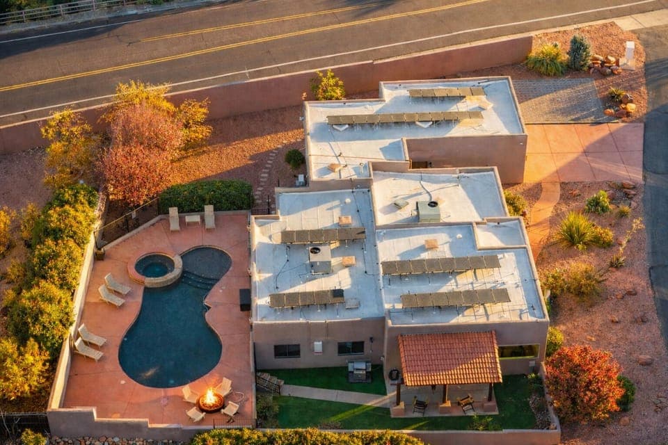 Private heated pool, glowing fire pit, desert vibes—pure Sedona serenity!