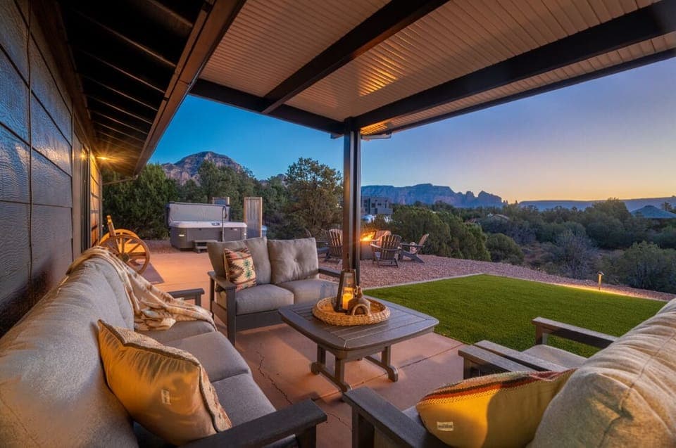 Relax at the end of a long day exploring under the new pergola on furniture
